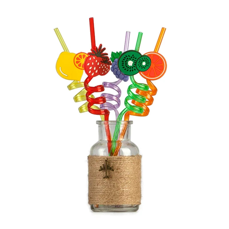 Re-Usable Plastic Fruits Acrylic Drinking Straws (Pack Of 4)