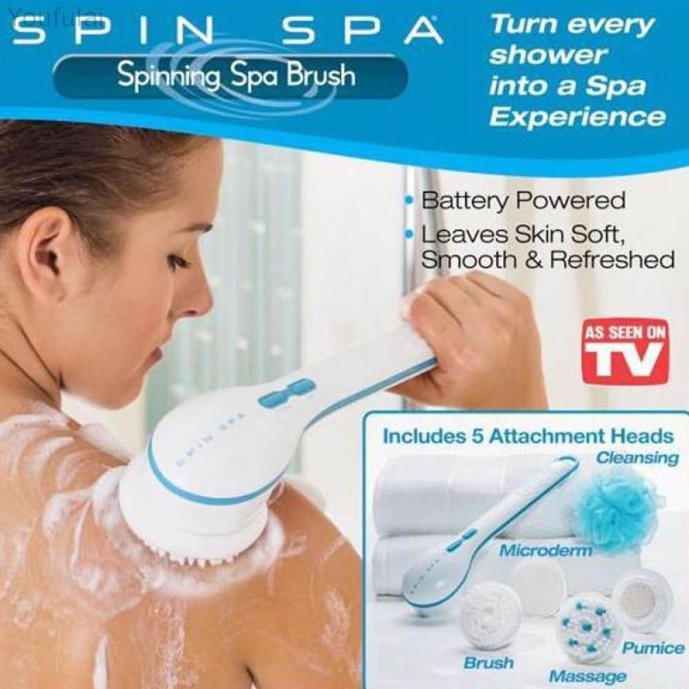 Electric Shower Brush 5 In 1 Spin Spa Multi-Functional Long Handle Bath Scrubber Waterproof Massager Health Care Tool