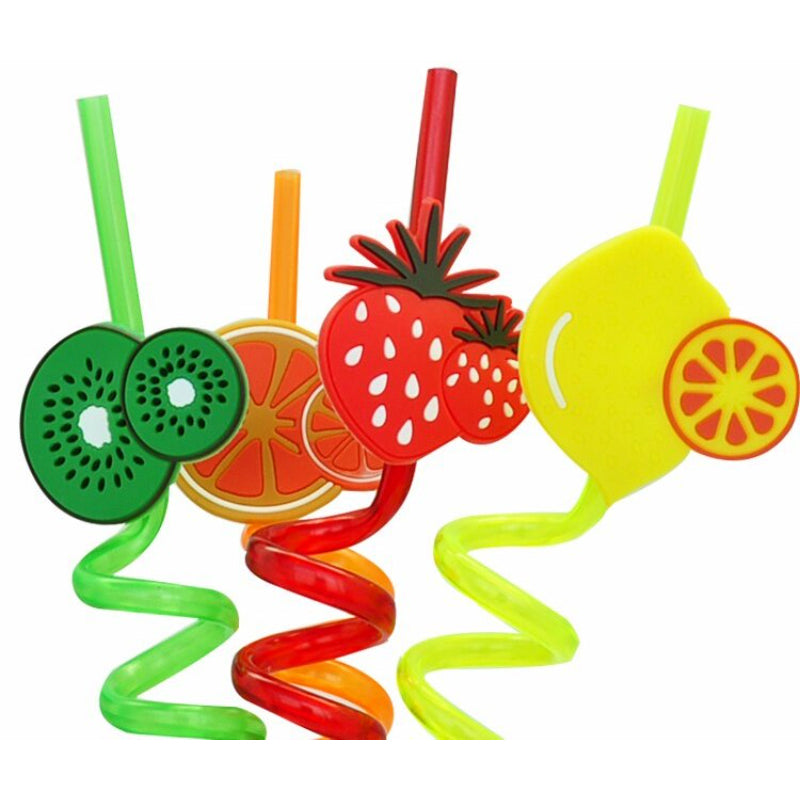 Re-Usable Plastic Fruits Acrylic Drinking Straws (Pack Of 4)