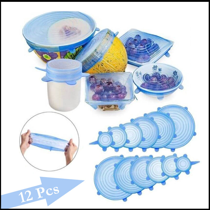 Silicone Food Wrap Caps Cookware Lids Stretchable Fresh Covers (2 Sets Of 6 Pcs)